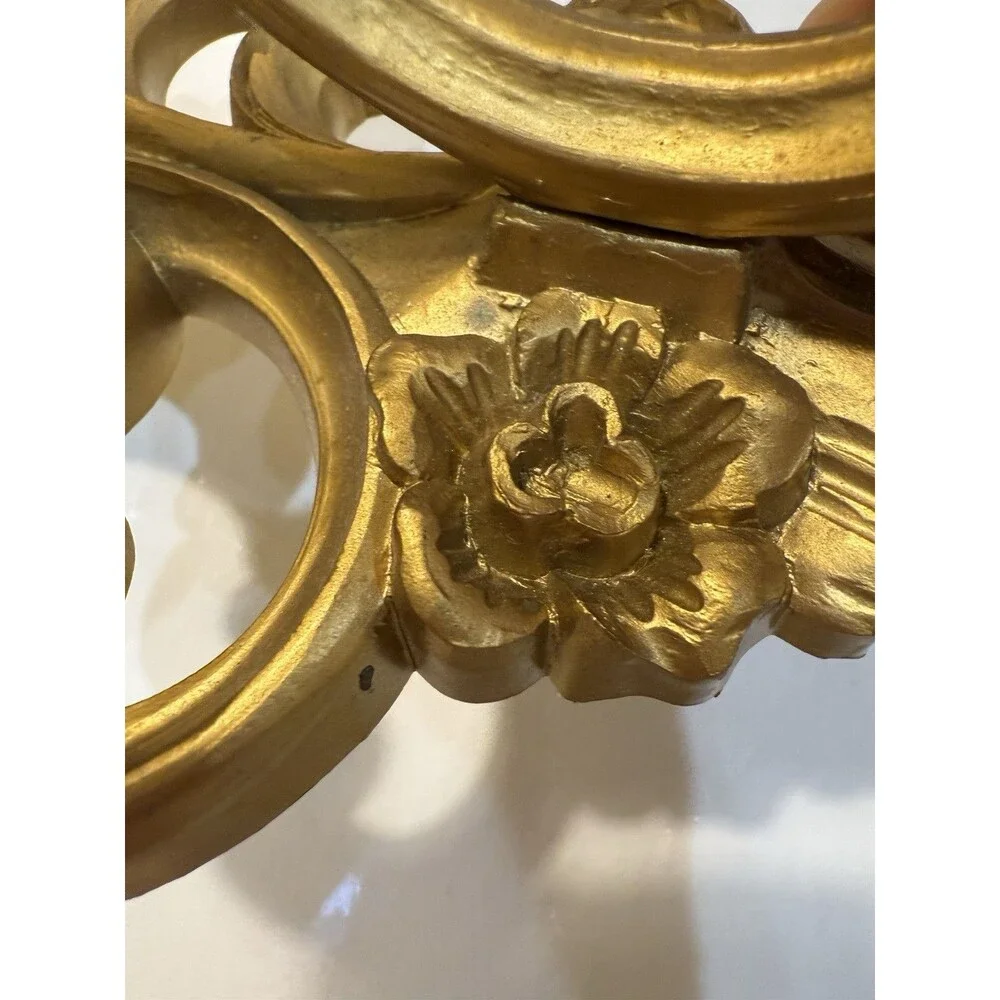Vintage 1971 Homco Ornate Floral Scroll Wall Sconces Candle Holders Hollywood